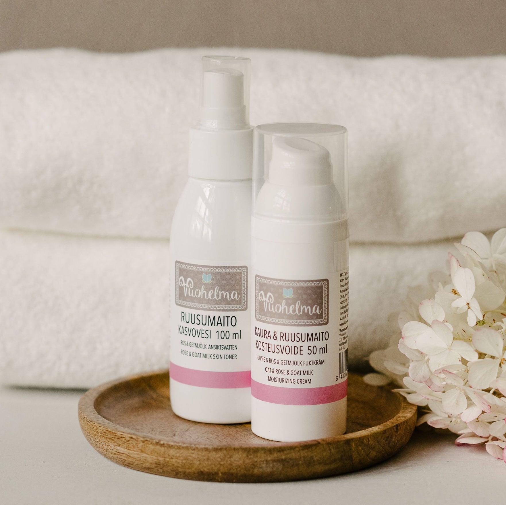 Ruusumaito kasvovesi ja Kaura & Ruusumaito kosteusvoide setti
