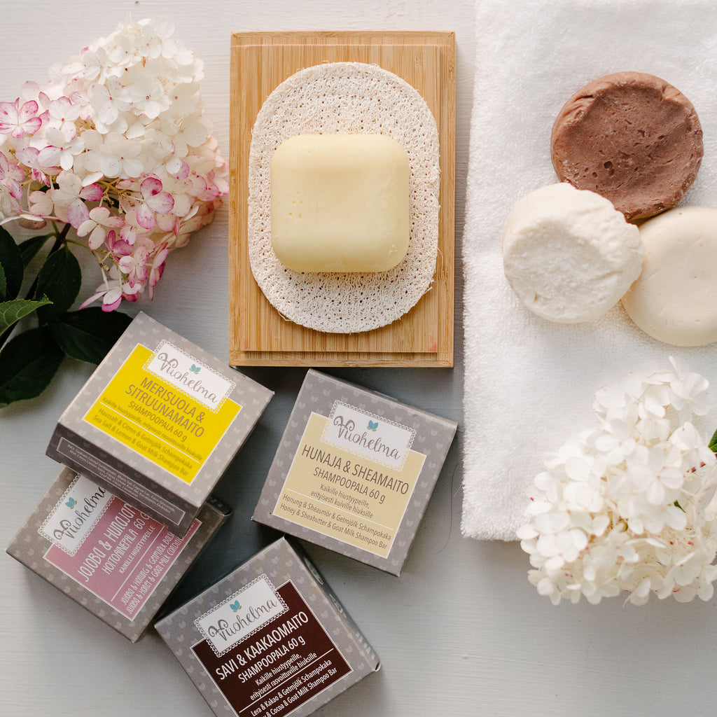 Setti - valinnainen shampoopala + Jojoba & Hunajamaito hoitoainepala